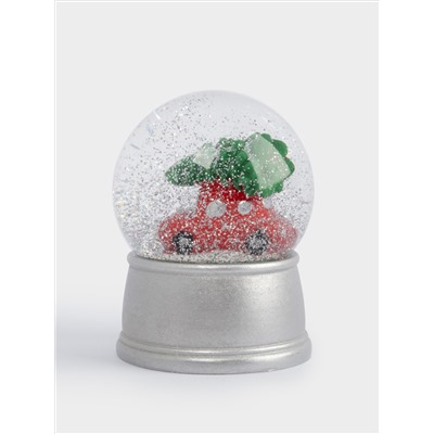 Снежный шар, 7 см, с подсветкой, стекло/полирезин, серебристый, Машина с елкой, New year