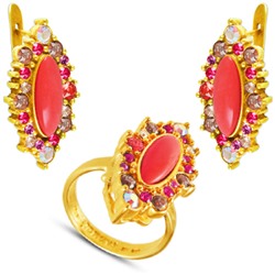 Комплект (коралл, кристаллы микс; покрытие золото)