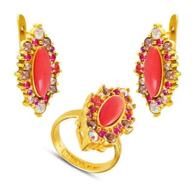 Комплект (коралл, кристаллы микс; покрытие золото)