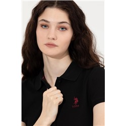 Kadın Siyah Basic Polo Yaka Tişört