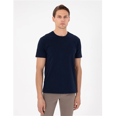 Beyaz-Lacivert-Siyah 3'lü Slim Fit %100 Pamuk Bisiklet Yaka Basic Tişört Paketi