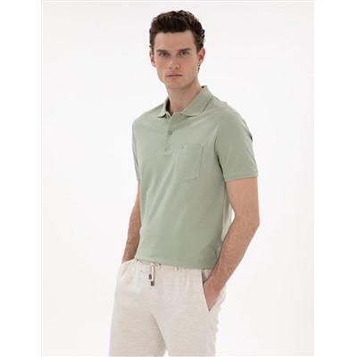Çağla Yeşili Regular Fit %100 Pamuk Polo Yaka Basic Tişört