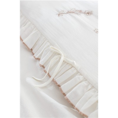 Perline King Size %100 Pamuk Fırfırlı Nevresim Takımı - Ekru/Bej