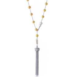 Колье (Майорка желтая, жемчуг 9мм белый; покрытие родий) 73см, Есть комплект