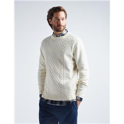 Braided Knitted Jumper, Men, White