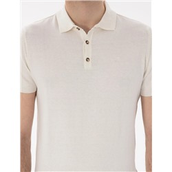 Ekru Slim Fit Düğmeli Polo Yaka Triko Tişört
