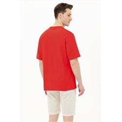 Erkek Kırmızı Oversize Bisiklet Yaka Tişört