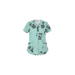 UA Spacious Bouquet Cool Blue Snap Front Scrub Top