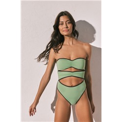 Bañador bandeau aberturas frontales verde