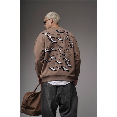 Свитшот  журавли коричневый