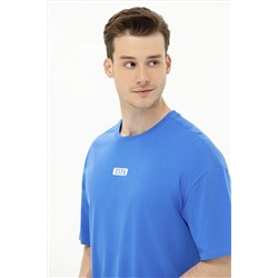 Erkek Saks Oversize Bisiklet Yaka Tişört