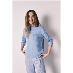 Pijama largo algodón pantalón rayas azul