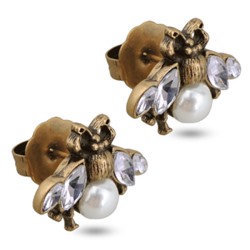 Пусеты (Майорка белая, кристаллы белые; покрытие античное золото), Есть комплект