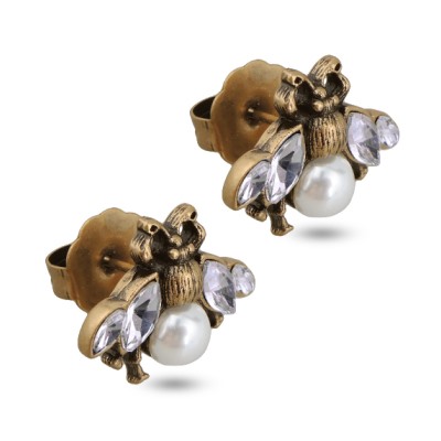 Пусеты (Майорка белая, кристаллы белые; покрытие античное золото), Есть комплект