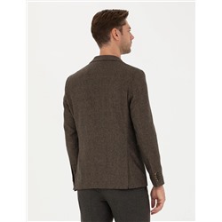 Kahverengi Yün Karışımlı Slim Fit Ceket