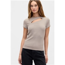 Ribbed Crewneck Cutout Top