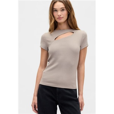 Ribbed Crewneck Cutout Top