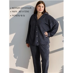 Теплая махровая пижама с брюками однотонная 48-56