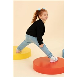 Çocuk Siyah Basic Bisiklet Yaka Sweatshirt