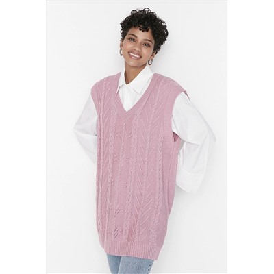TRENDYOL MODEST Pembe V Yaka Triko Süveter TCTAW23SV00005
