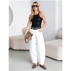 Топ с закрытым декольте из хлопка с эластаном в рубчик с матовым покрытием металлик