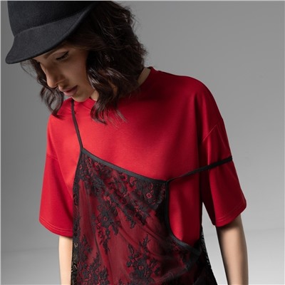 Футболка со съемным топом, Модный тандем (красный 2 в 1)