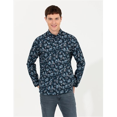 Lacivert Slim Fit Uzun Kollu Gömlek