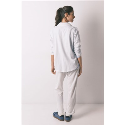 Pijama camisero largo 100% algodón blanco rayas