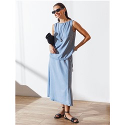 Юбка миди на запах А-силуэта из джинсового лиоцелла