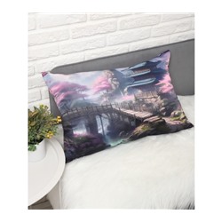 Декоративная атласная наволочка "Японский садик" 40х60см интерьерная