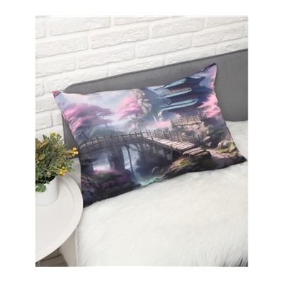 Декоративная атласная наволочка "Японский садик" 40х60см интерьерная