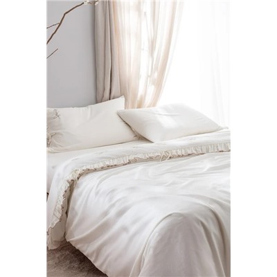 Perline King Size %100 Pamuk Fırfırlı Nevresim Takımı - Ekru/Bej