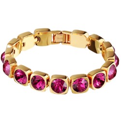 Браслет Теннис (кристаллы SW фуксия 7мм; покрытие золото) 17-19см, Есть комплект