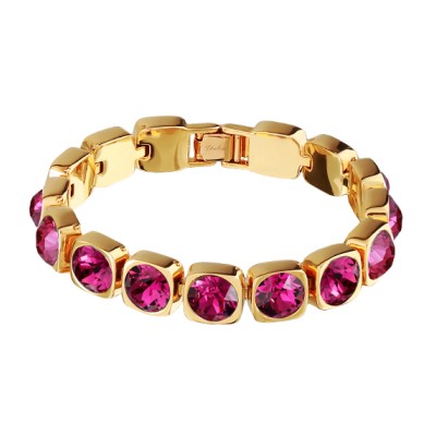 Браслет Теннис (кристаллы SW фуксия 7мм; покрытие золото) 17-19см, Есть комплект