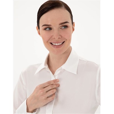 Ekru Comfort Fit Saten Uzun Kollu Gömlek