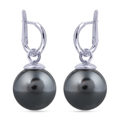 Серьги (Майорка 16мм темно-серая; покрытие родий), Есть комплект