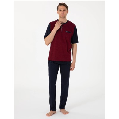 Bordo Kısakol 3'lü Jakarlı Pijama Takımı