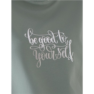 Свободный свитшот с принтом и разрезами из эластичного футера двухнитки без начеса