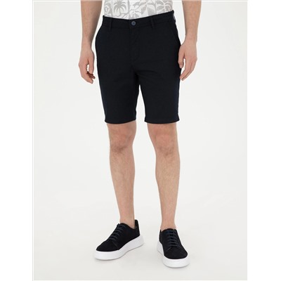 Lacivert Slim Fit Dokuma Şort