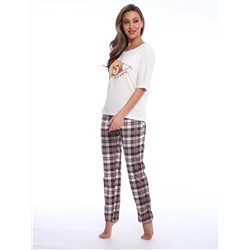 Пижама женская с удлиненной футболкой и брюками в клетку,  Арт. 518