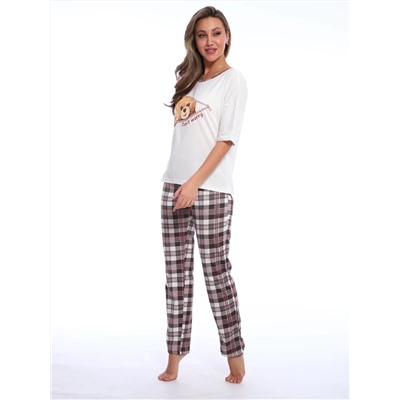 Пижама женская с удлиненной футболкой и брюками в клетку,  Арт. 518