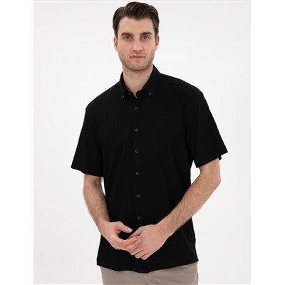 Siyah Comfort Fit Rahat Giyilebilir Kısa Kollu Gömlek
