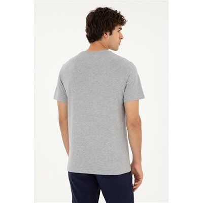 Erkek Regular Fit Bisiklet Yaka Gri Melanj Basic Tişört
