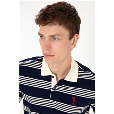 Erkek Regular Fit Polo Yaka Lacivert Çizgili Tişört