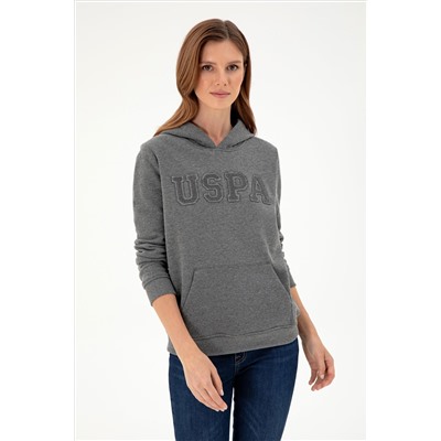 Kadın Antrasit Melanj Basic Kapüşonlu Sweatshirt
