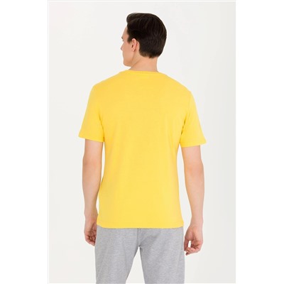 Erkek Koyu Sarı Bisiklet Yaka Tişört