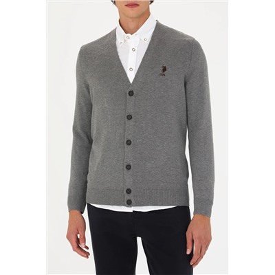 Erkek Gri Melanj Basic Triko Hırka