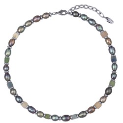 Колье Селена (жемчуг бензиновый 6мм, кварц; покрытие родий) 42-48см, Есть комплект