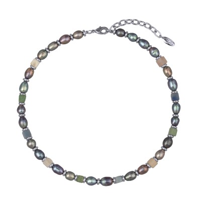 Колье Селена (жемчуг бензиновый 6мм, кварц; покрытие родий) 42-48см, Есть комплект