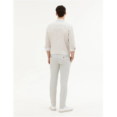 Gri Slim Fit Beli Lastikli Kanvas Pantolon